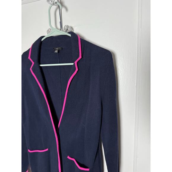 Talbots Navy Blue Pink Sweater Blazer Cotton Knit Chic Polished Women's SP - Picture 3 of 7